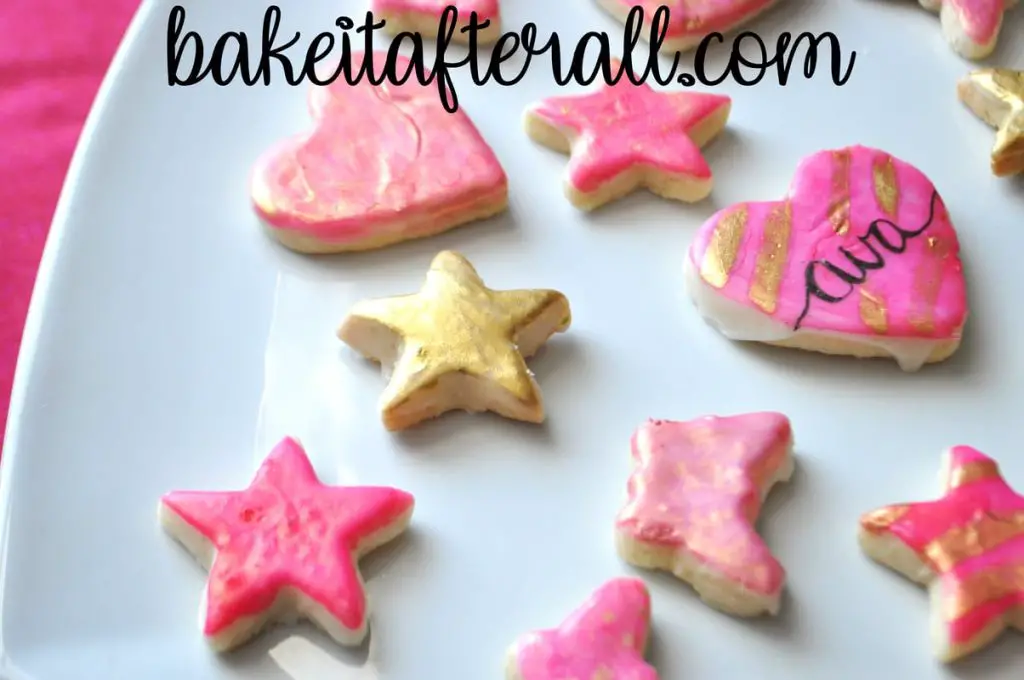 gold and rose gold painted watercolor cookies