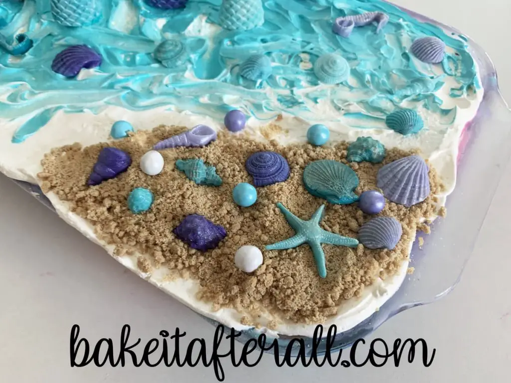 sandy beach scene on Mermaid Birthday Ice Cream Cake