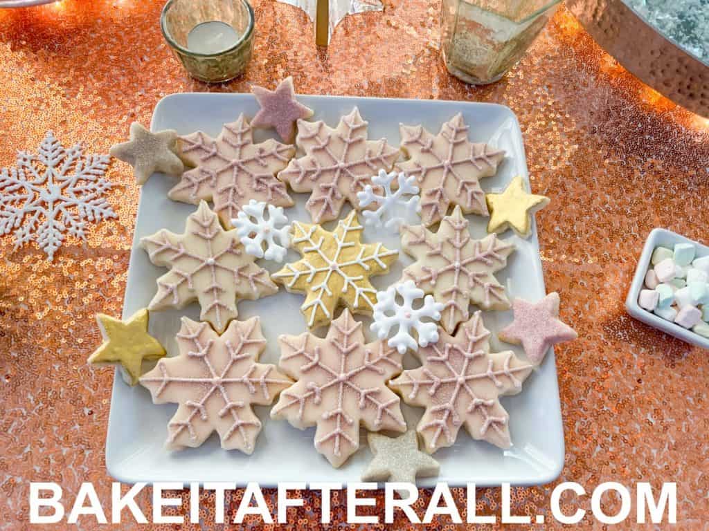 iced vanilla shortbread cookies snowflake cookies