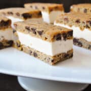 Chocolate Chip Cookie Ice Cream Sandwiches on a white platter