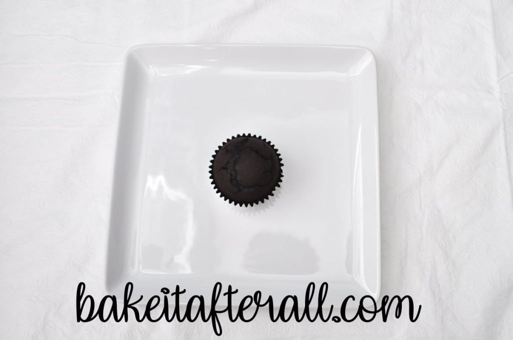 plain chocolate cupcake on a white plate