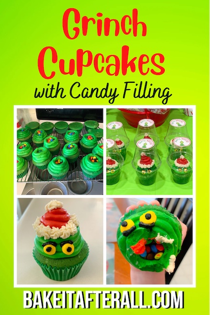 Grinch Cupcakes with candy filling pin