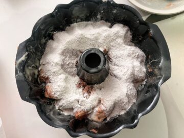 dry pudding mix sprinkled over the bread dough in a Bundt pan