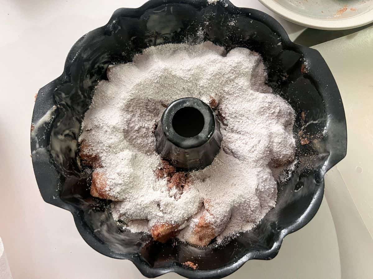 dry pudding mix sprinkled over the bread dough in a Bundt pan