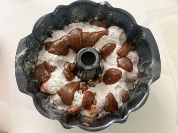 brown sugar mixture on top of bread dough in a Bundt pan