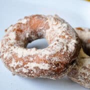 apple cider doughnuts on a white plate