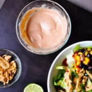 BBQ Ranch dressing in a glass dish