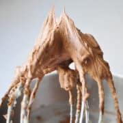 chocolate buttercream on a stand mixer whisk