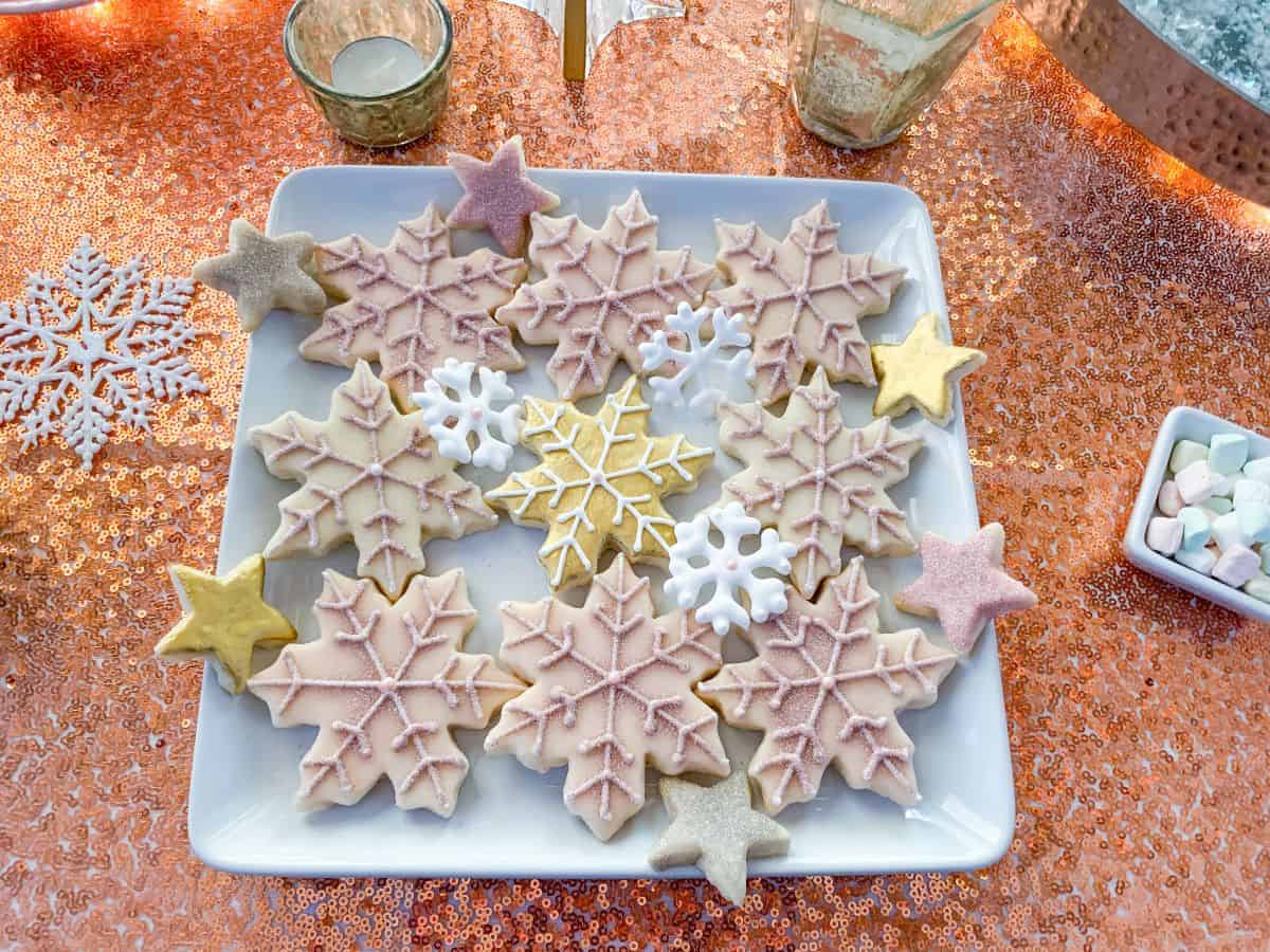 iced vanilla shortbread cookies snowflake cookies
