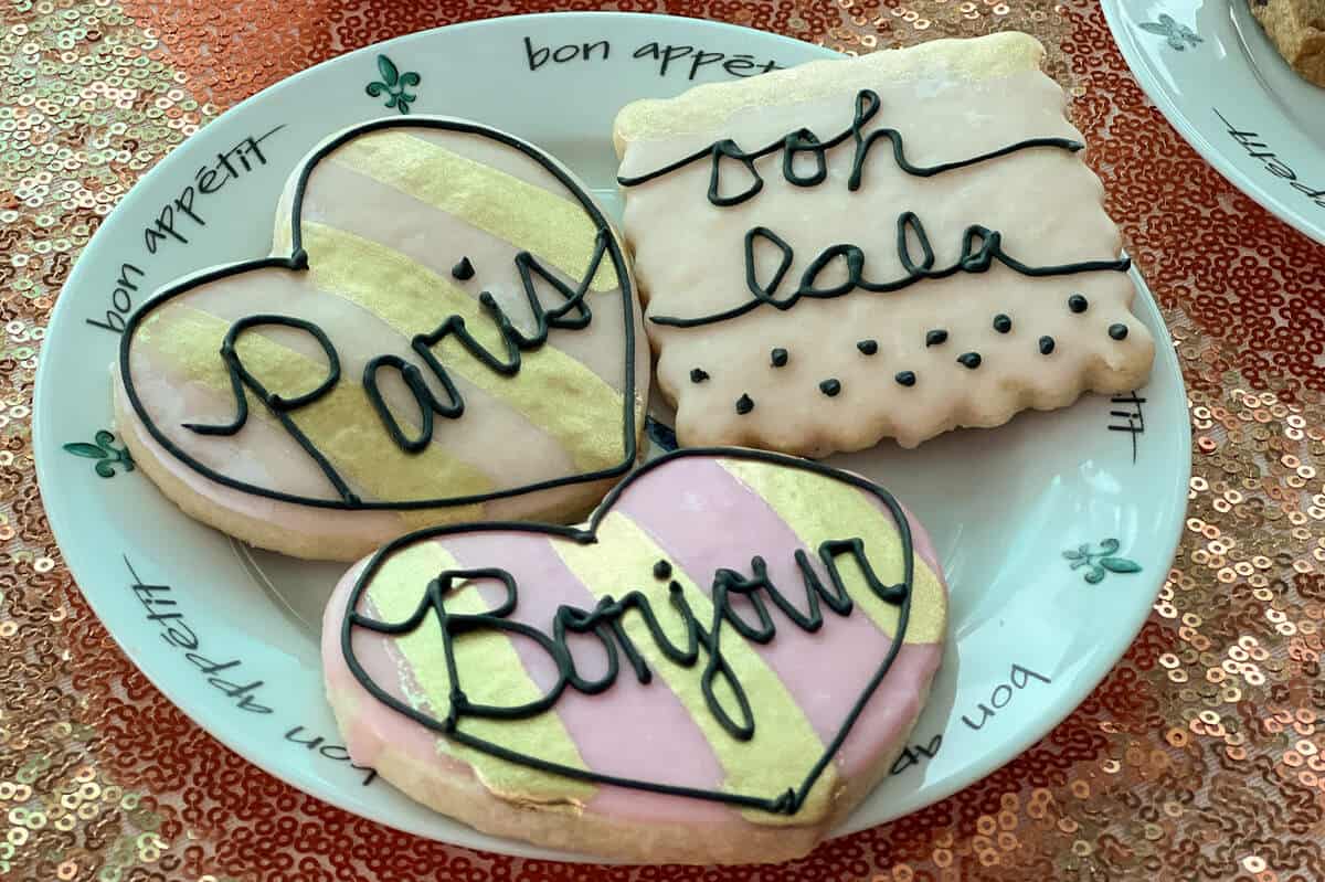 Parisian cookies on a plate on a dessert table