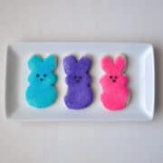 Easy Easter Bunny Peep Cookies on a white plate