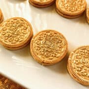 Gold Painted Oreos on a white plate
