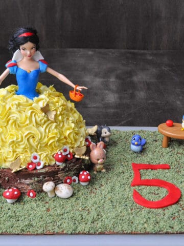 Snow White Cake on a cake board