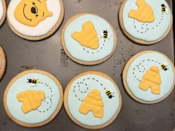 beehive cookies on a cookie sheet