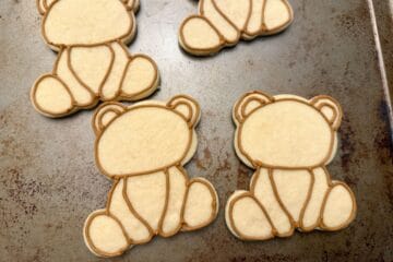teddy bear cookies with brown royal icing outlines