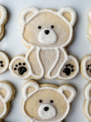Polar Bear Cookies on a white plate