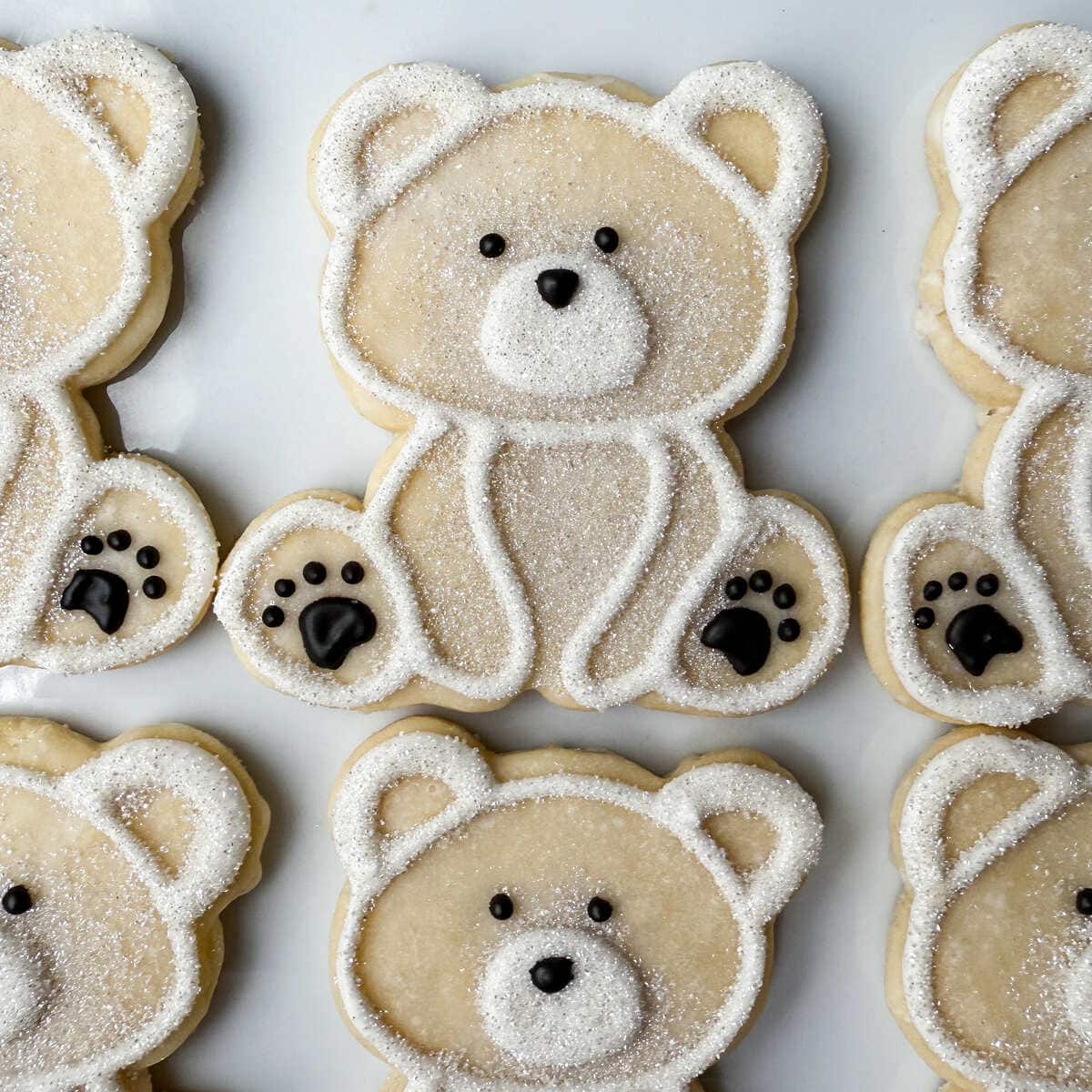 Polar Bear Cookies on a white plate