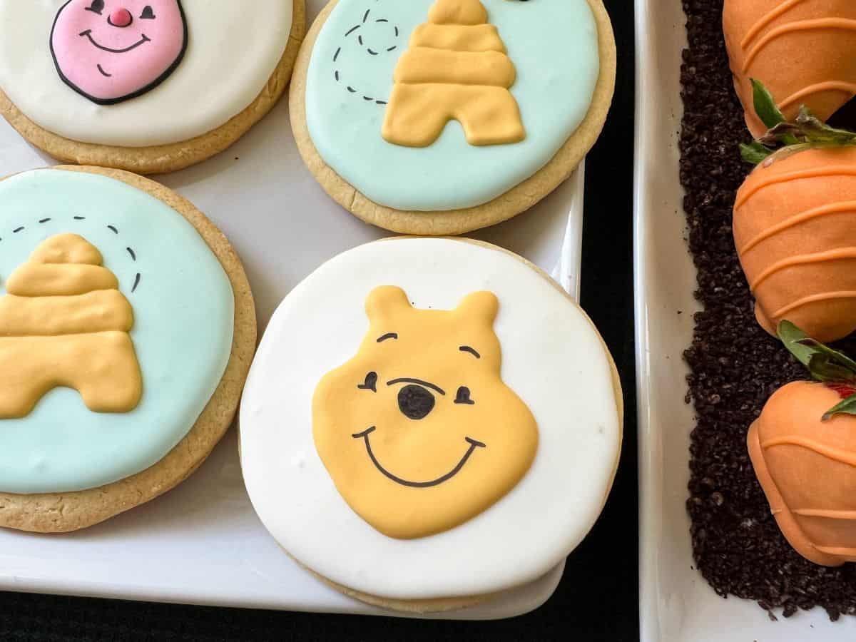 Winnie the Pooh's face on a royal icing cookie