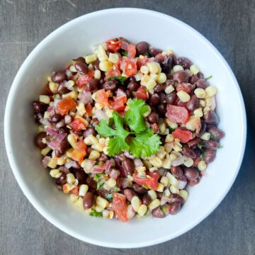 Rotel Black Bean and Corn Salsa in a white bowl