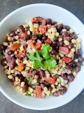 Rotel Black Bean and Corn Salsa in a white bowl