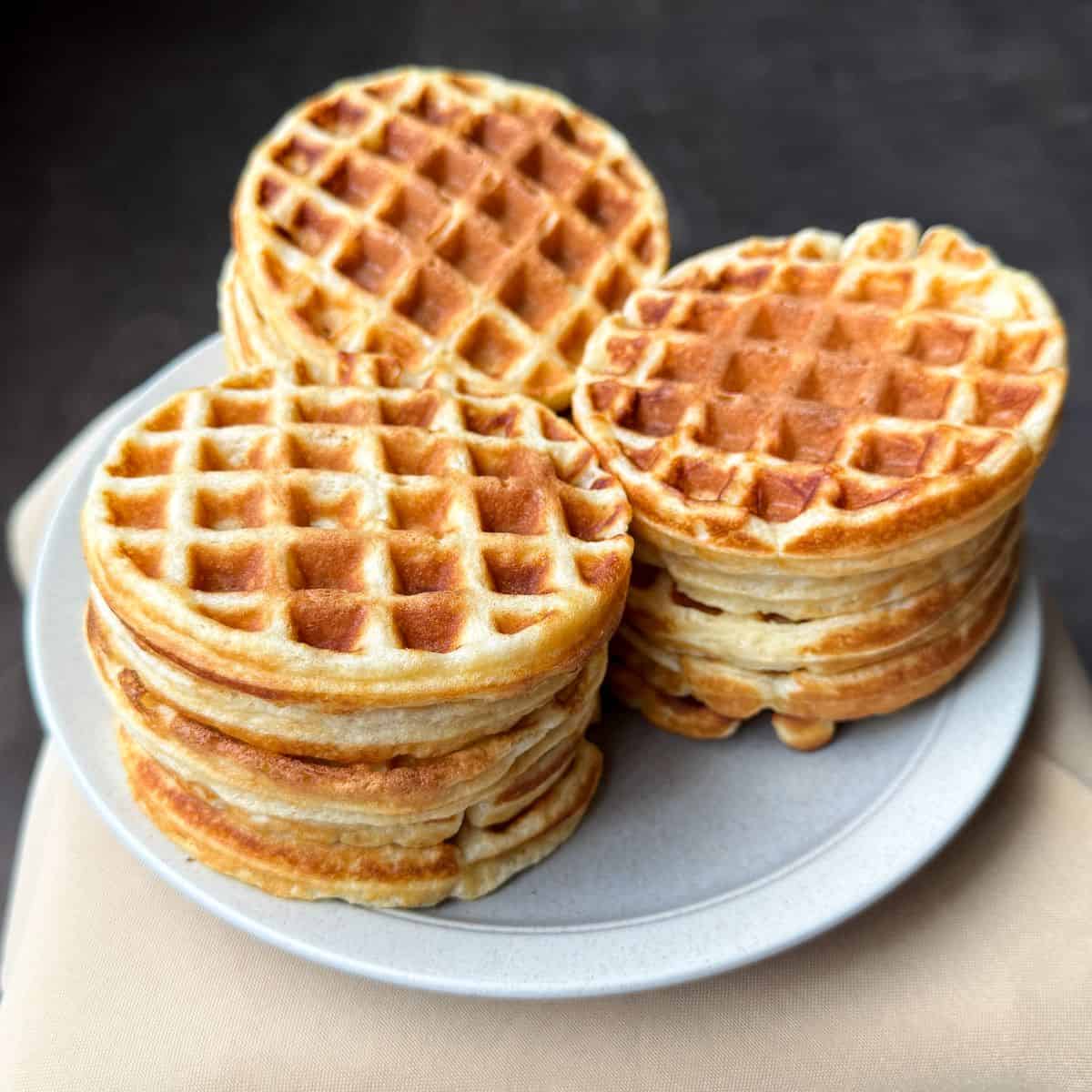 stacks of mini Easy Buttermilk Waffles on a plate