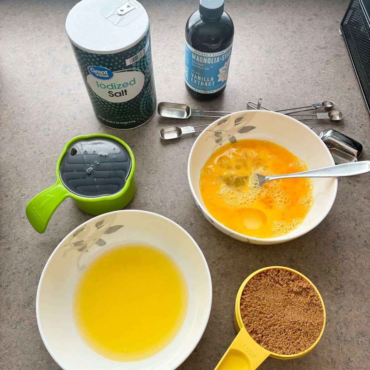 Pecan Pie ingredients on a kitchen counter