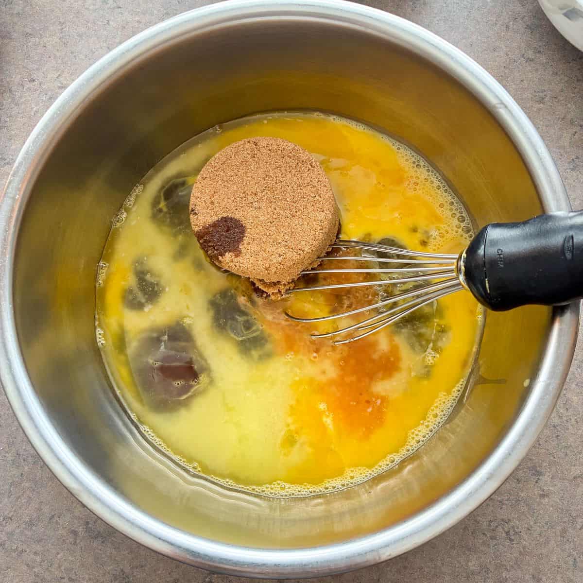 pecan pie ingredients in a bowl before mixing