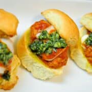 Chicken Parmesan Meatball Sliders on a white plate