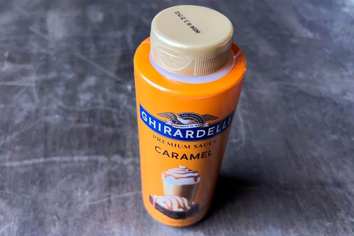 a squeeze bottle of Ghirardelli caramel sauce