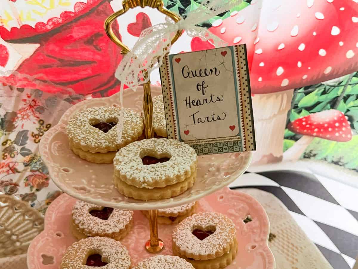 Nut Free Linzer Cookies labeled "Queen of Hearts Tarts"