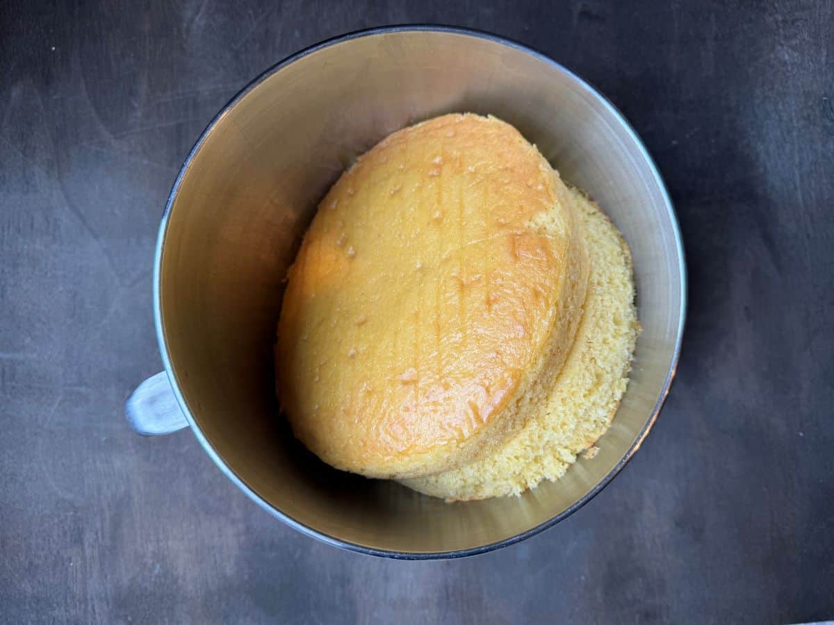 yellow cakes in the bowl of a stand mixer