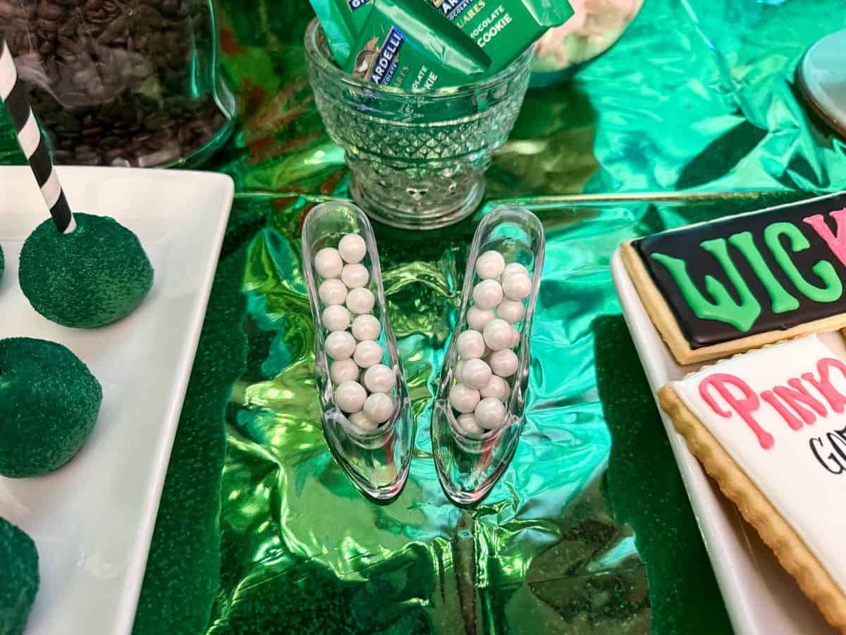 clear plastic high heels filled with silver sixlet candies