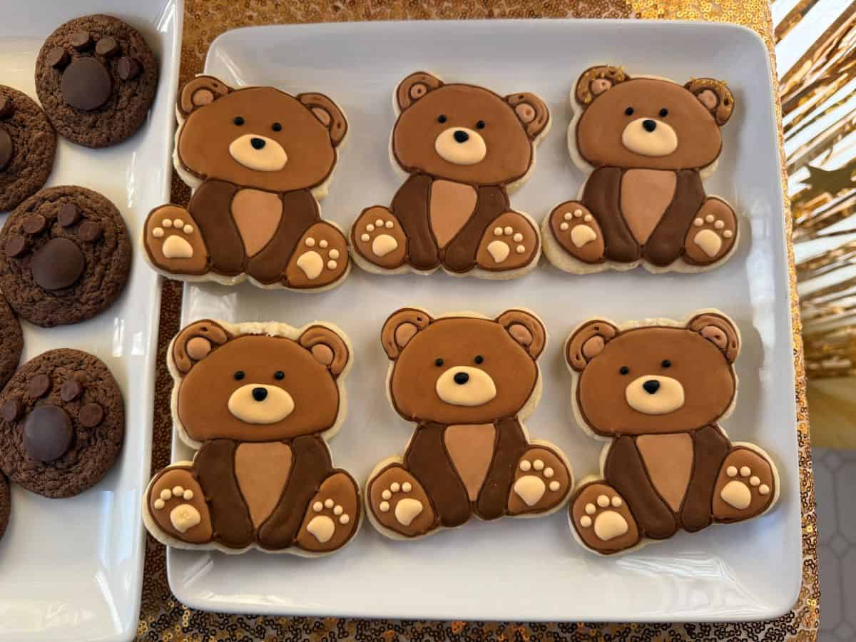teddy bear cookies on a white plate