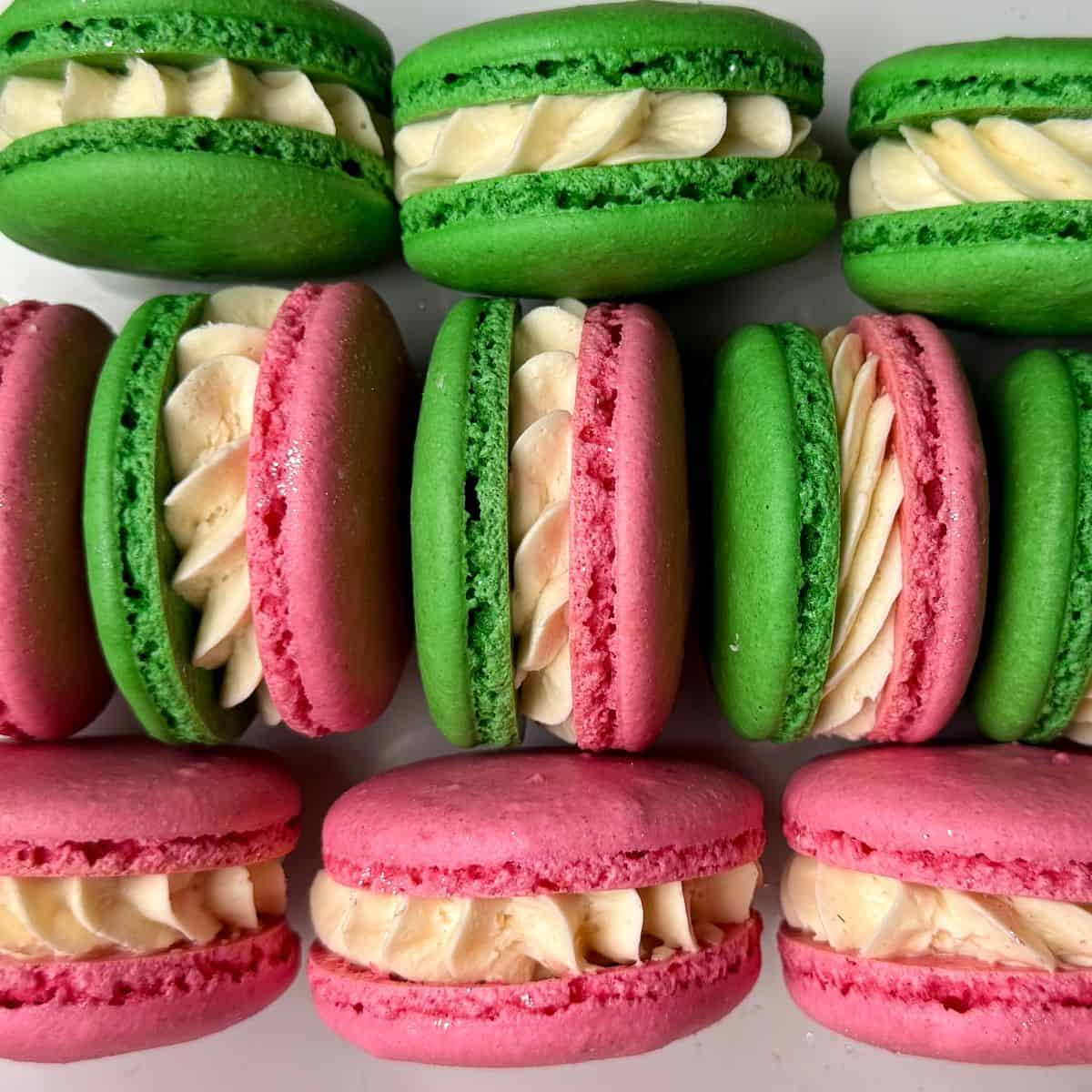 pink and green macarons for a Wicked party