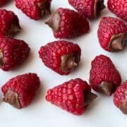 Chocolate Truffle Raspberries on a white plate