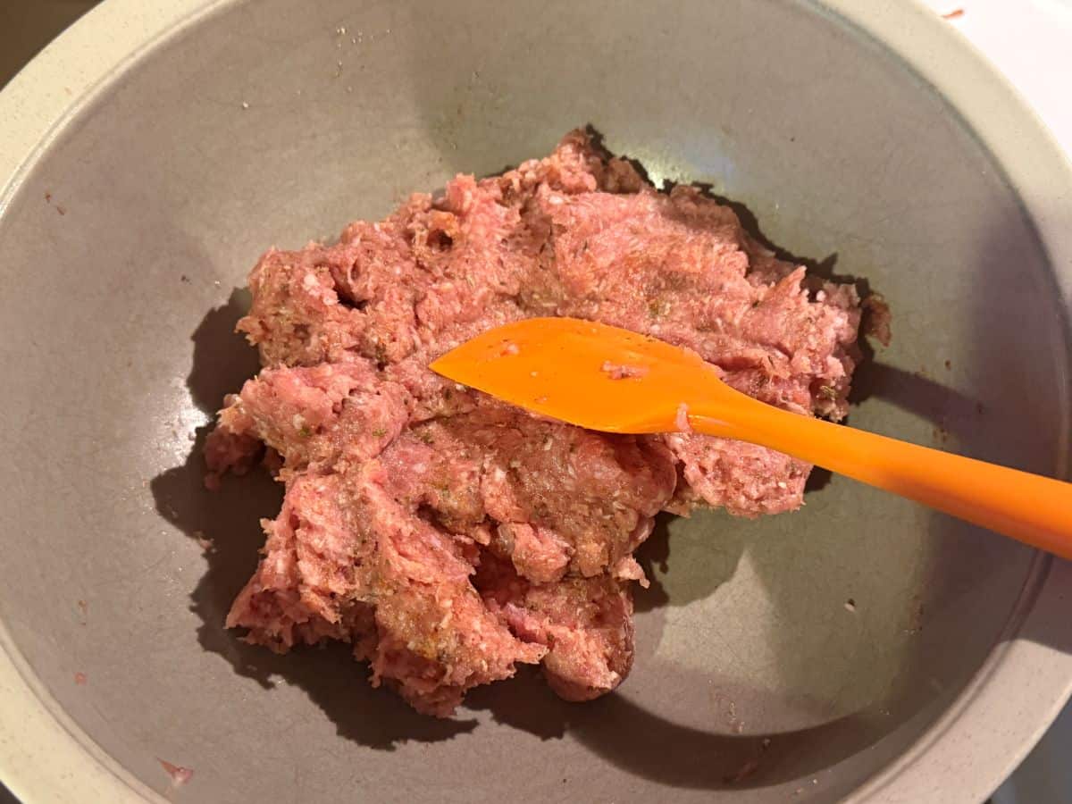 raw ground turkey sausage in a bowl