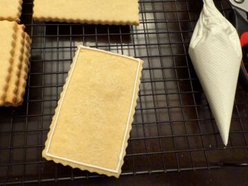 sugar cookie with white royal icing outline