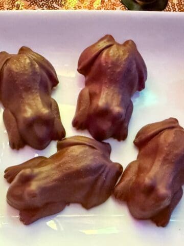 Easy Chocolate Frogs on a white plate