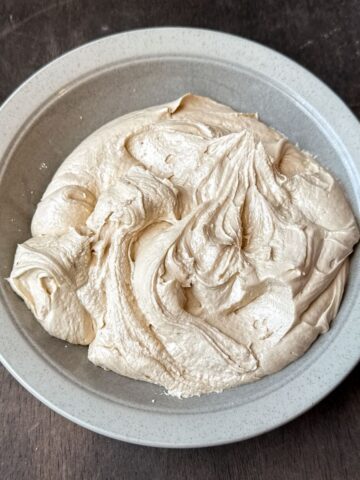 a bowl of homemade butterscotch buttercream