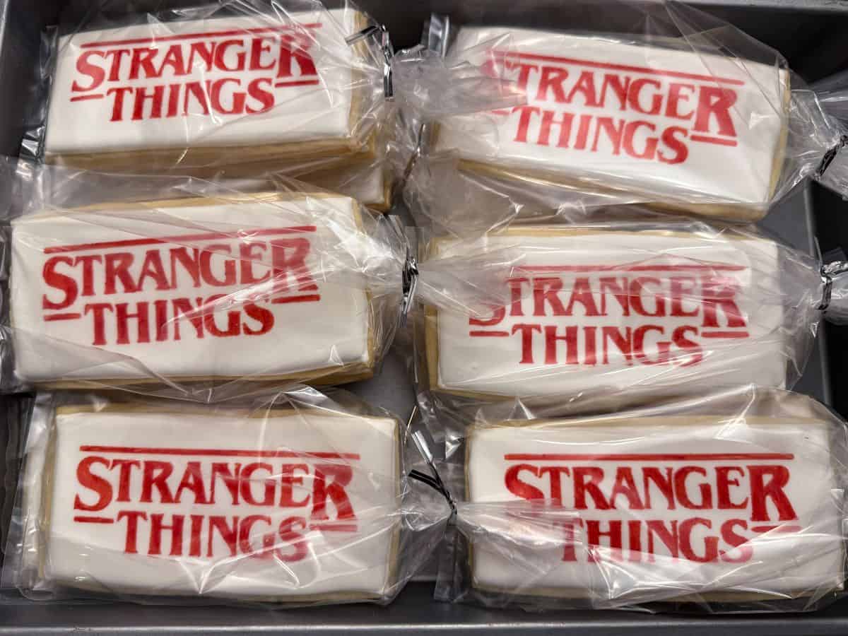 Stranger Things Cookies packaged in clear cellophane treat bags