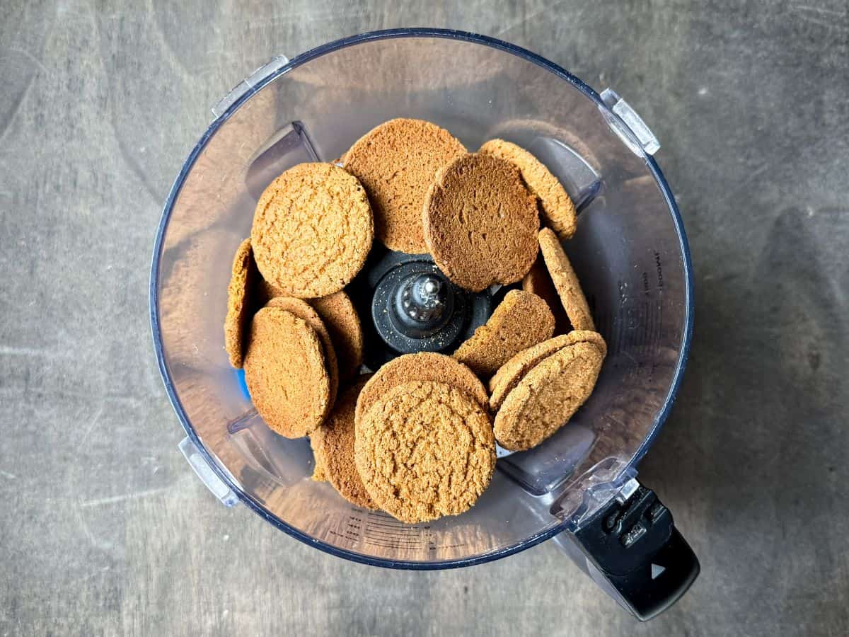 gingersnap cookies in the bowl of a food processor