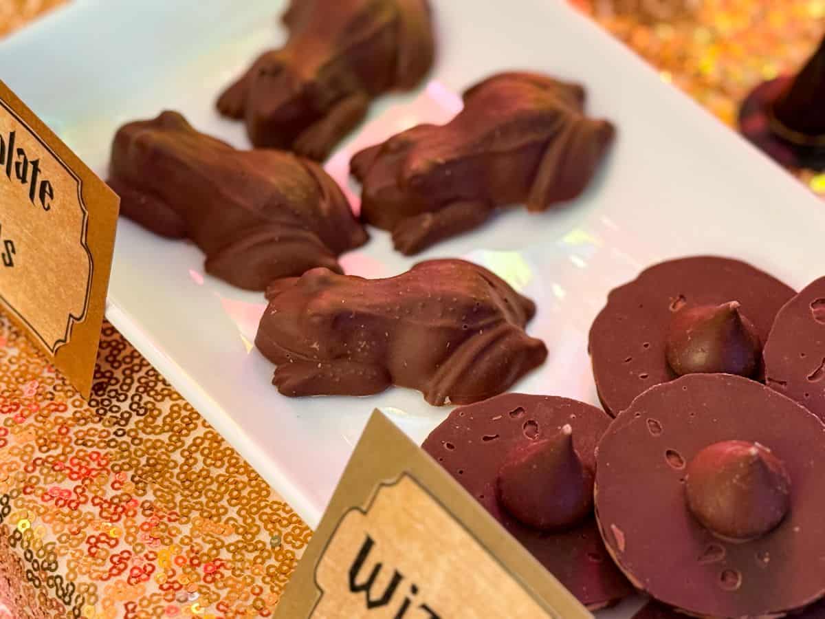 Easy Chocolate Frogs on a white plate