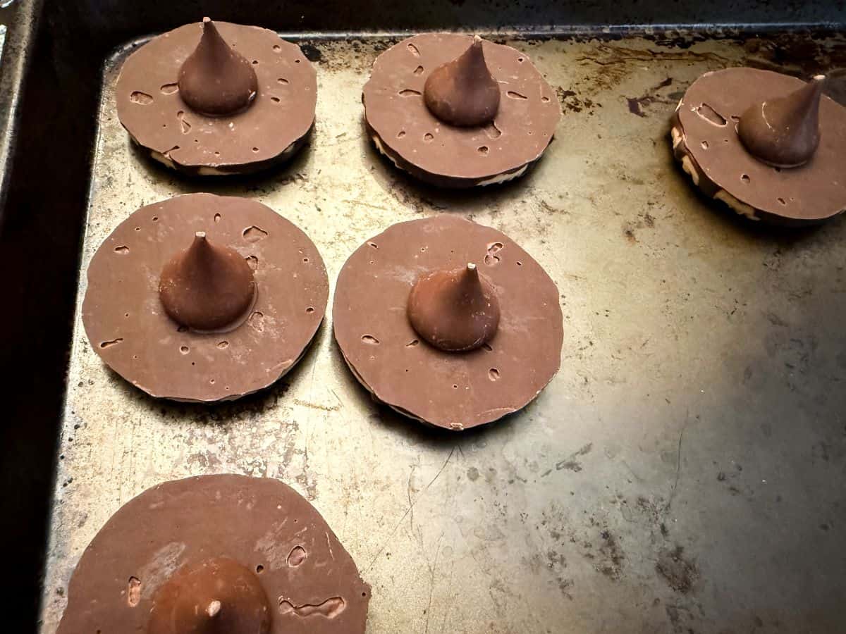 Wizard Hat cookies assembled on a baking sheet