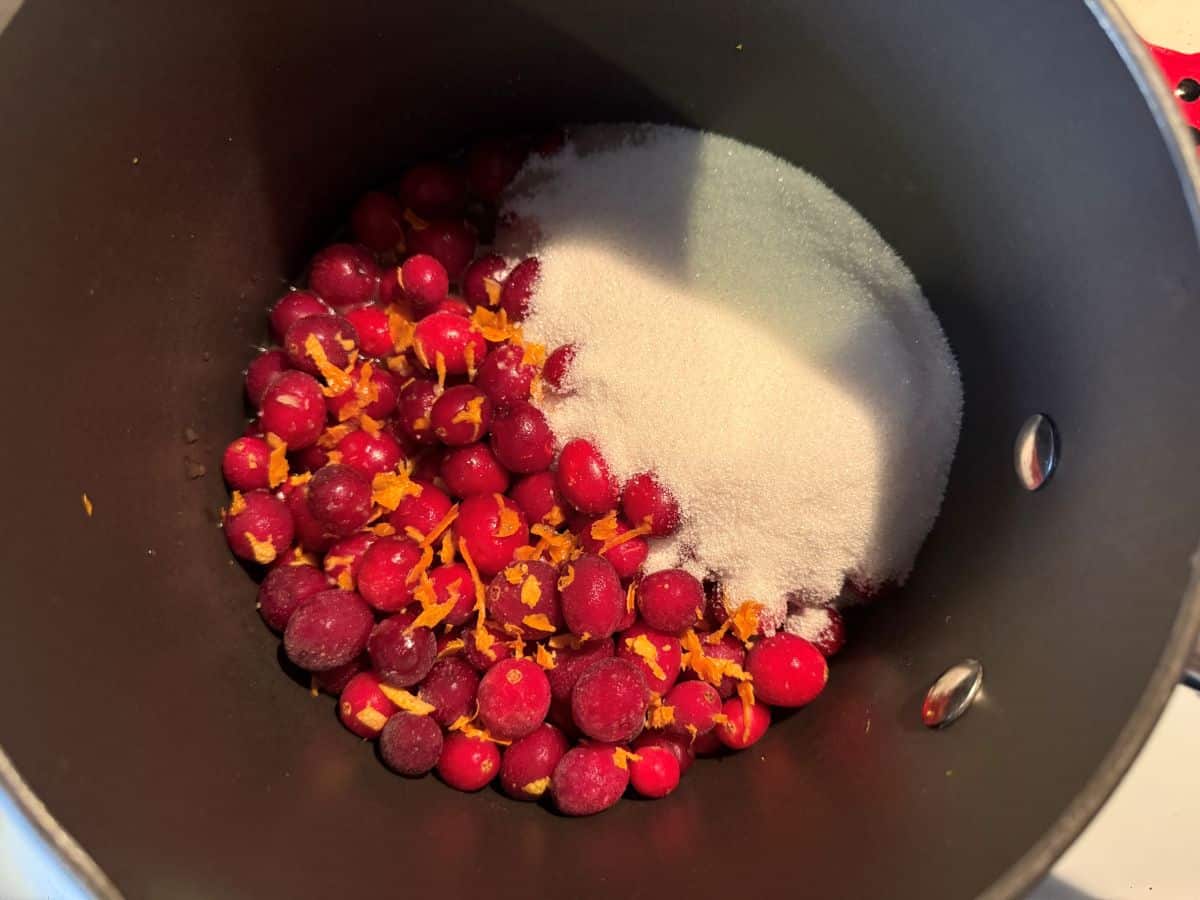 cranberries, sugar, orange juice and zest in a saucepan