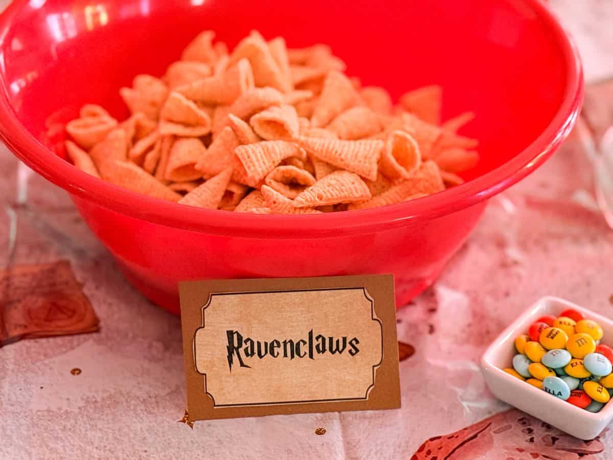 a bowl of Bugles labeled "Ravenclaws"