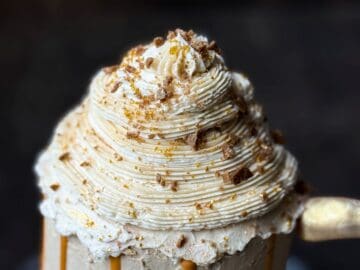 Harry Potter Butterbeer Cake with toffee bits on the top