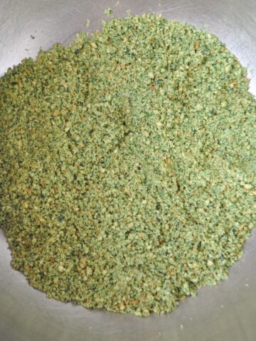 Homemade Edible Moss made of crushed shortbread cookies in a bowl