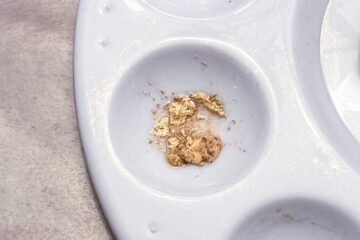 gold luster dust in the well of a paint palette